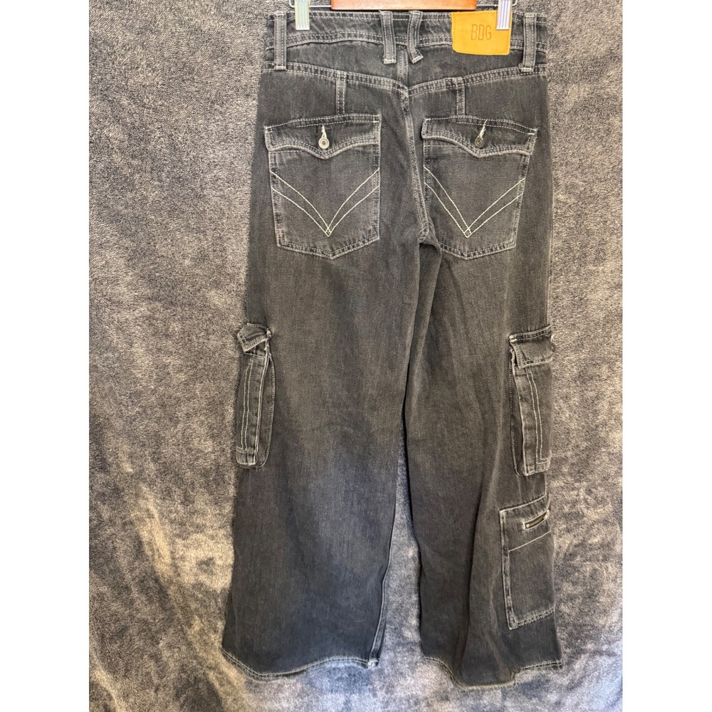BDG Urban Outfitters Cargo Jeans Washed Black White Stitch Wide Leg W25 L32 - Picture 3 of 3